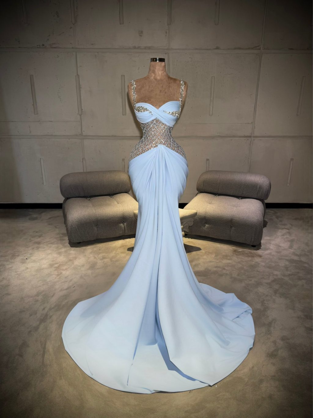 ElarÃ¡h - Ice Blue Crystal Cutout Gown