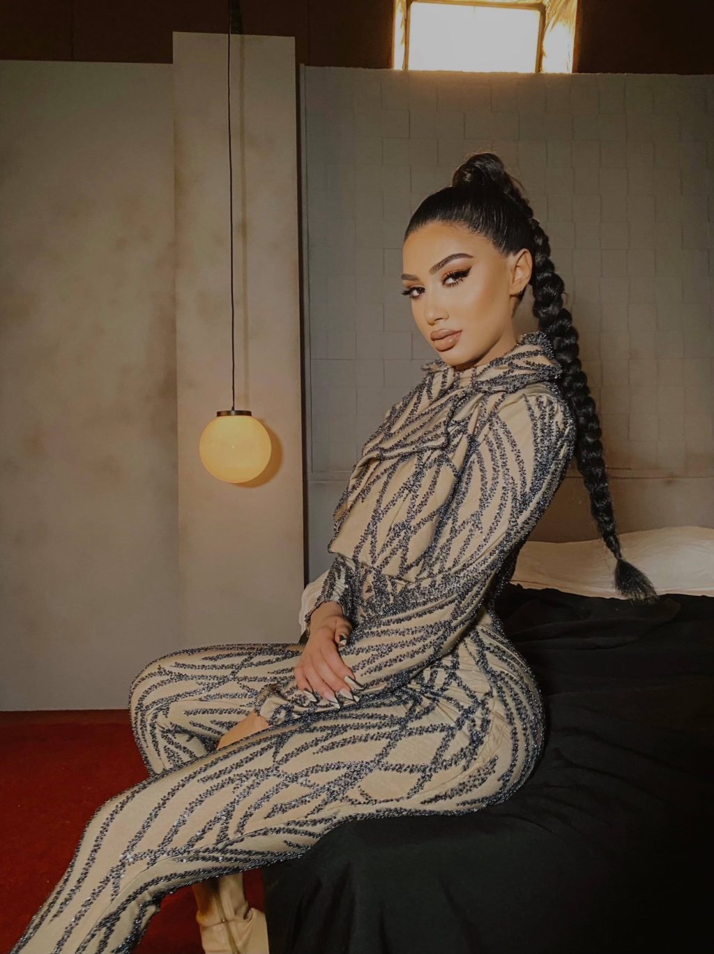 Silver-Nude Beaded Jumpsuit