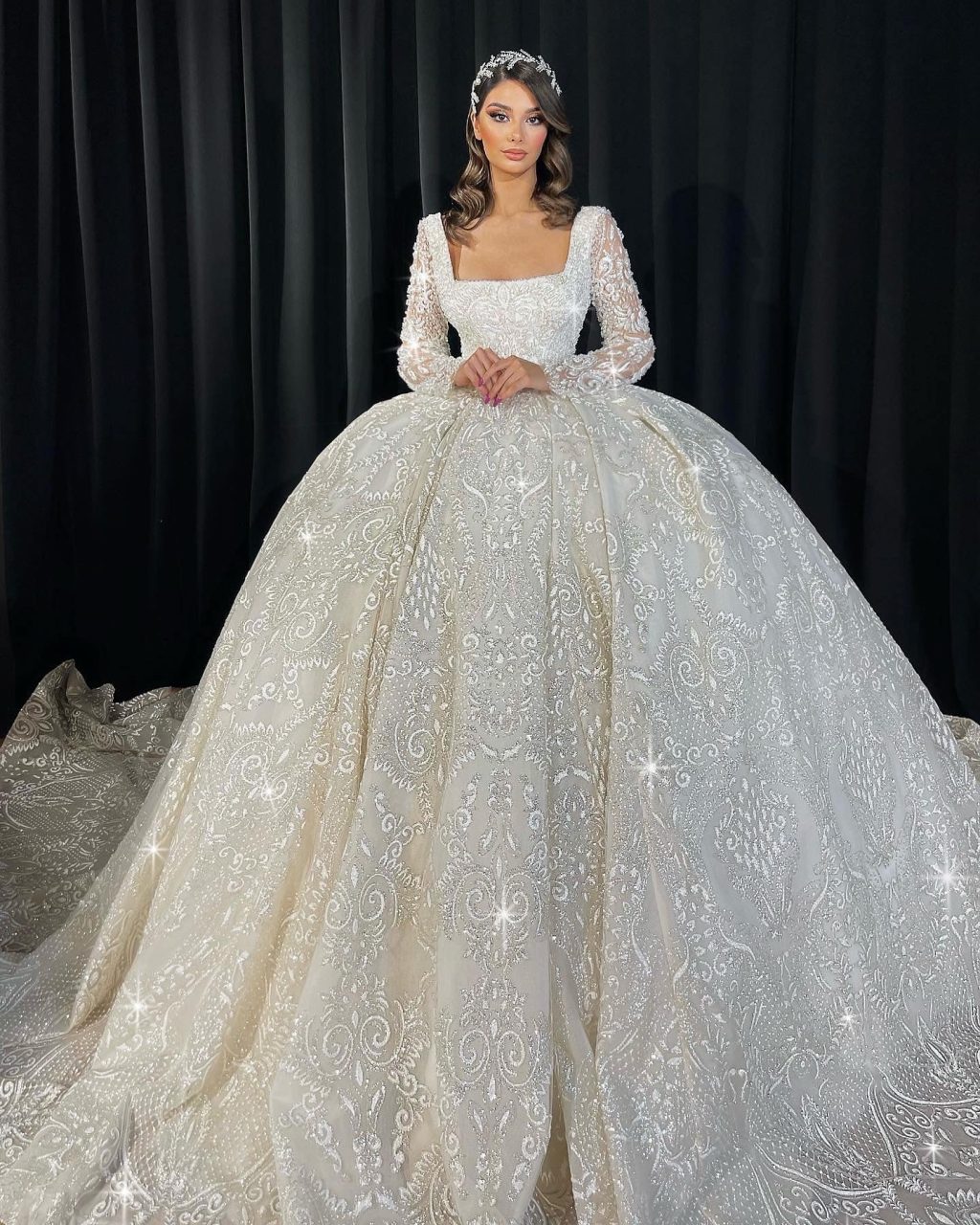 Square Neckline Lace Ball Gown