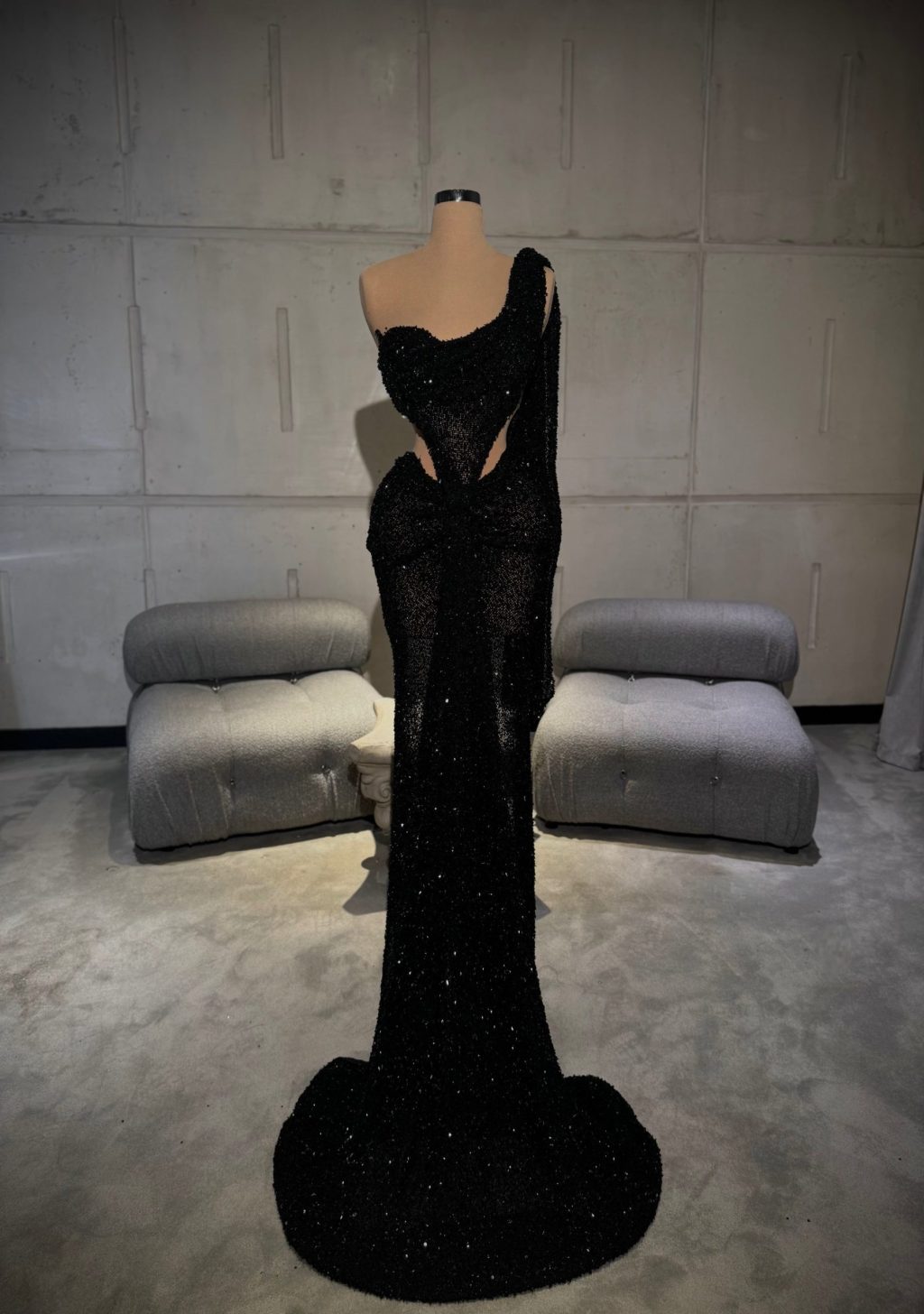 Nyra - Black Cutout Crystal Gown