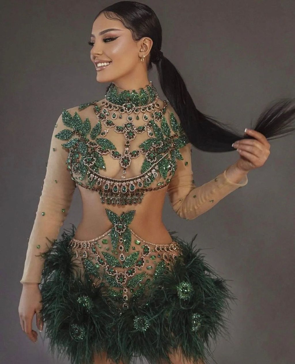 Short Embroidered Green Dress