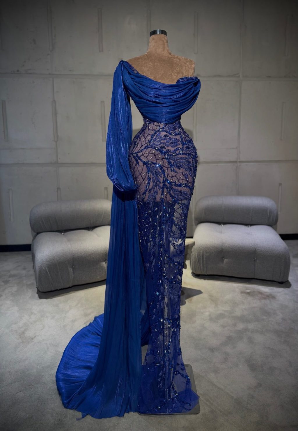 Azara - One Shoulder Sapphire Gown