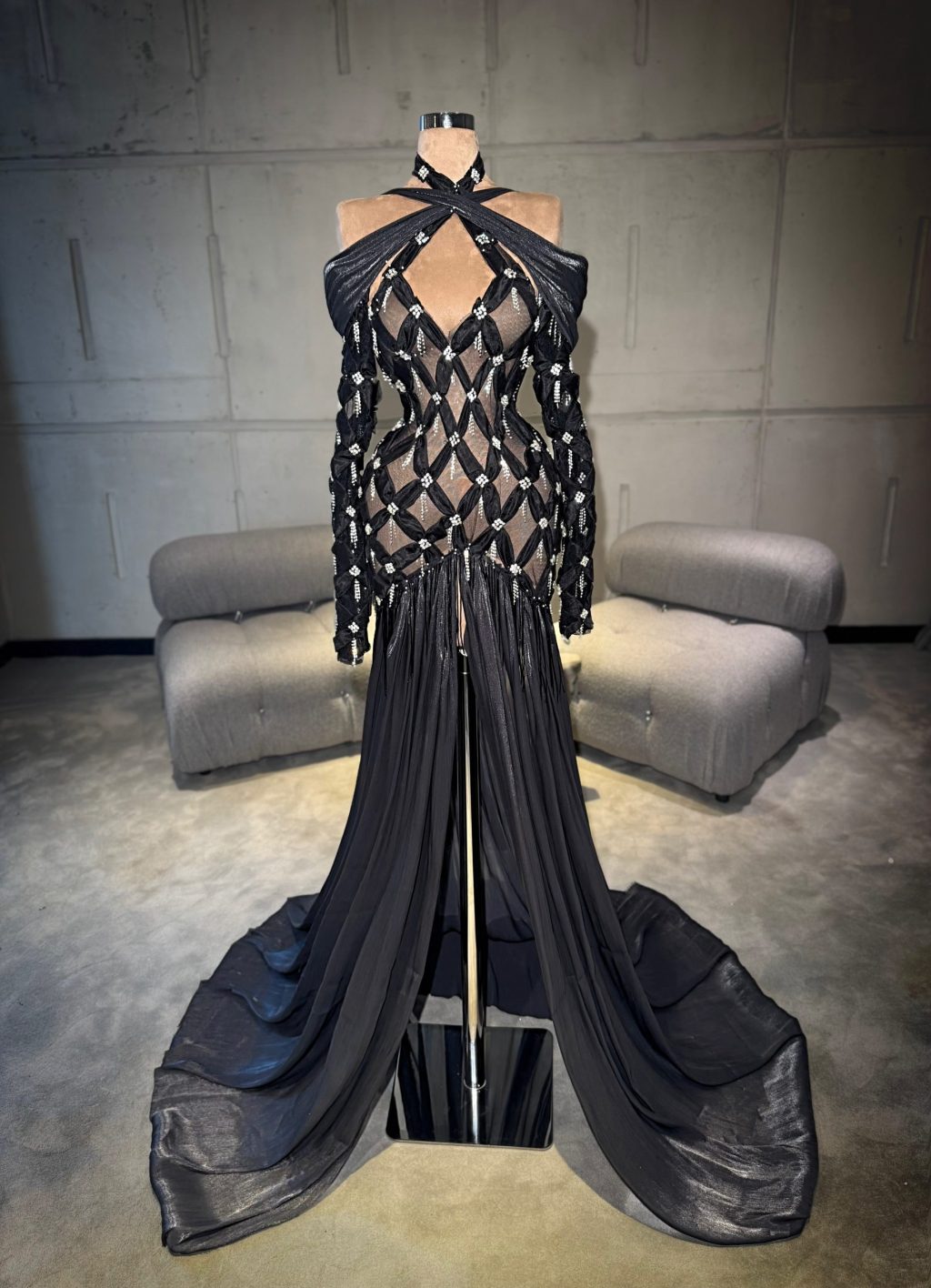 Noirella - Embellished Cutout Mermaid Gown