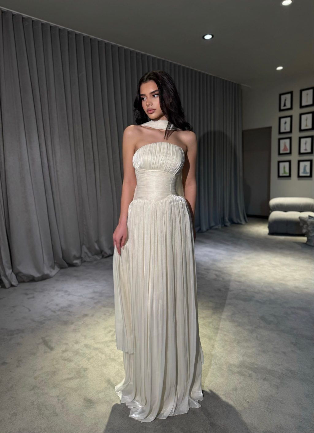 Althea - Strapless Gown with Neck Scarf Detail