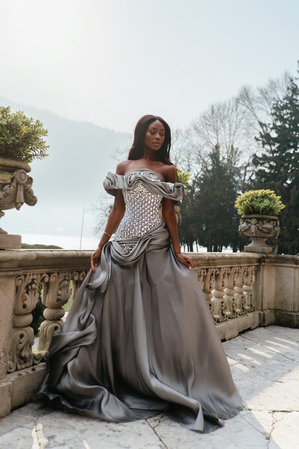 Eryanna - Draped Gown with Crystal Embellished Bodice