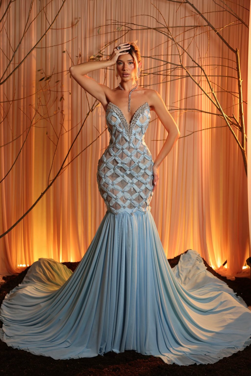 Nerina - Ice Blue Crystal Mermaid Gown