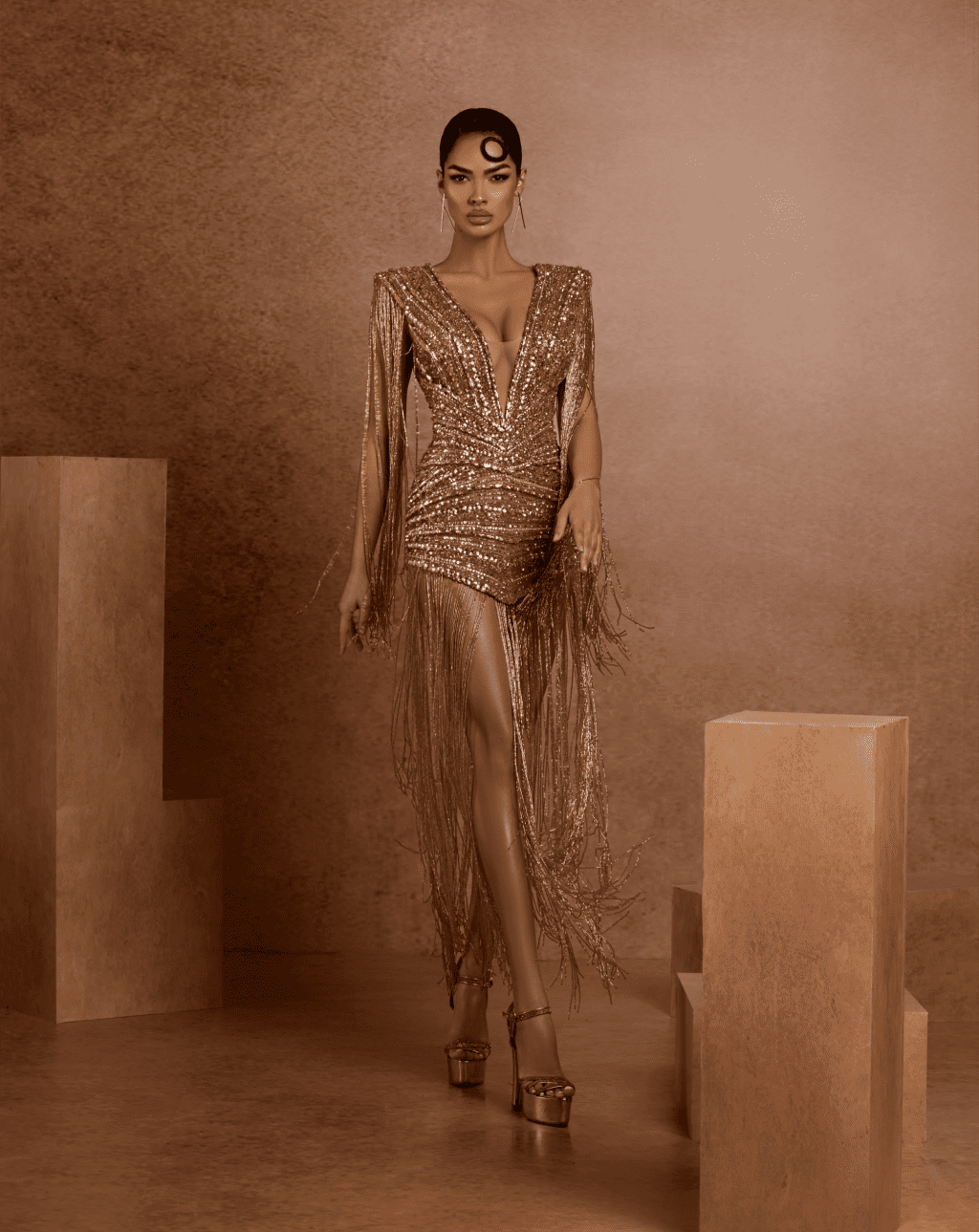 Queen of Nile Fringe Sequin Gown