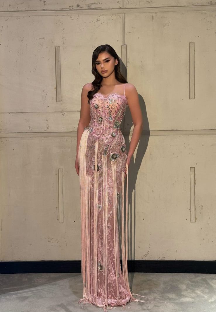 Alyana - Pink Fringed Gown