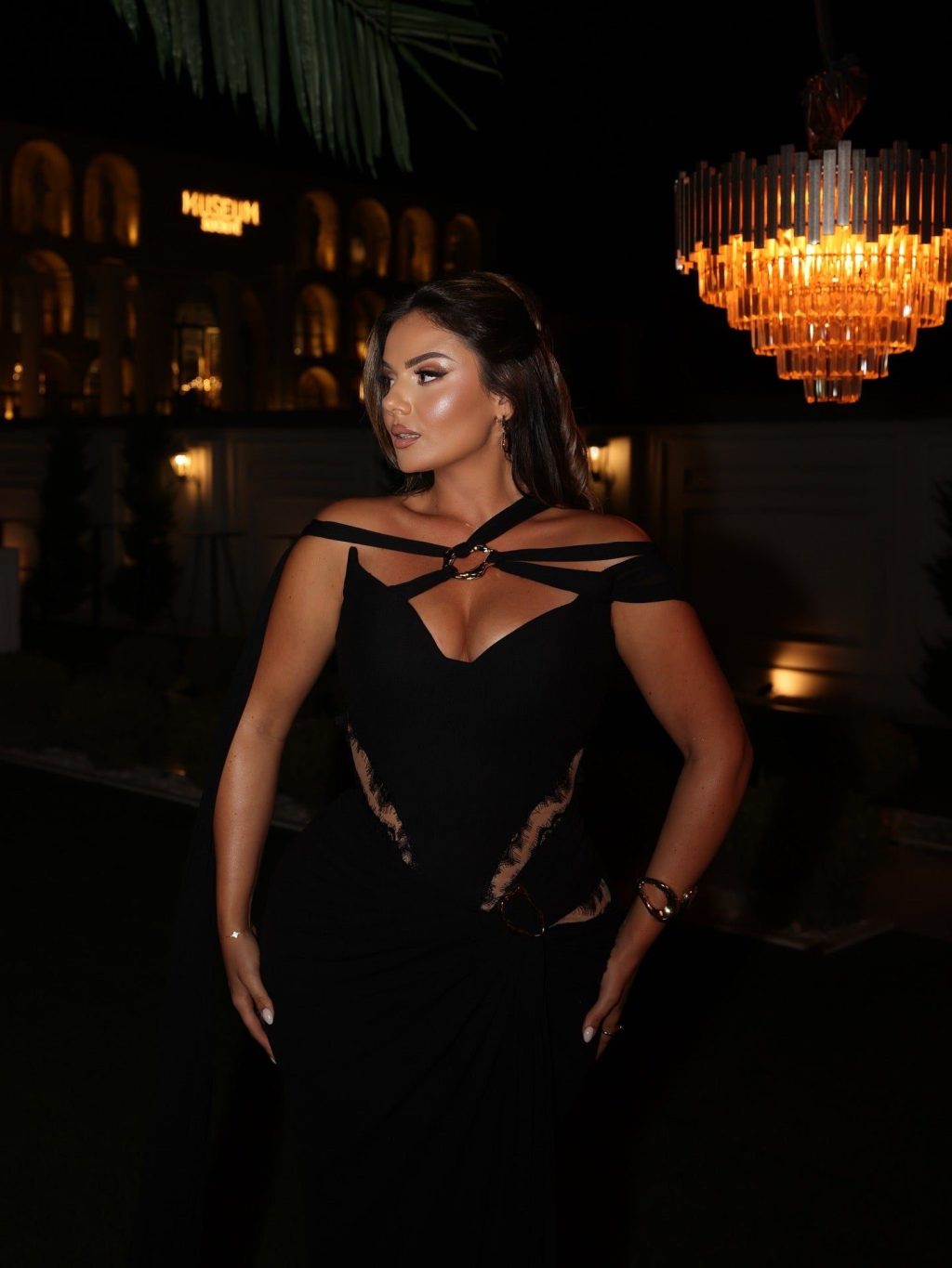 Adira - Black Cut-Out Evening Gown with Cape Detail