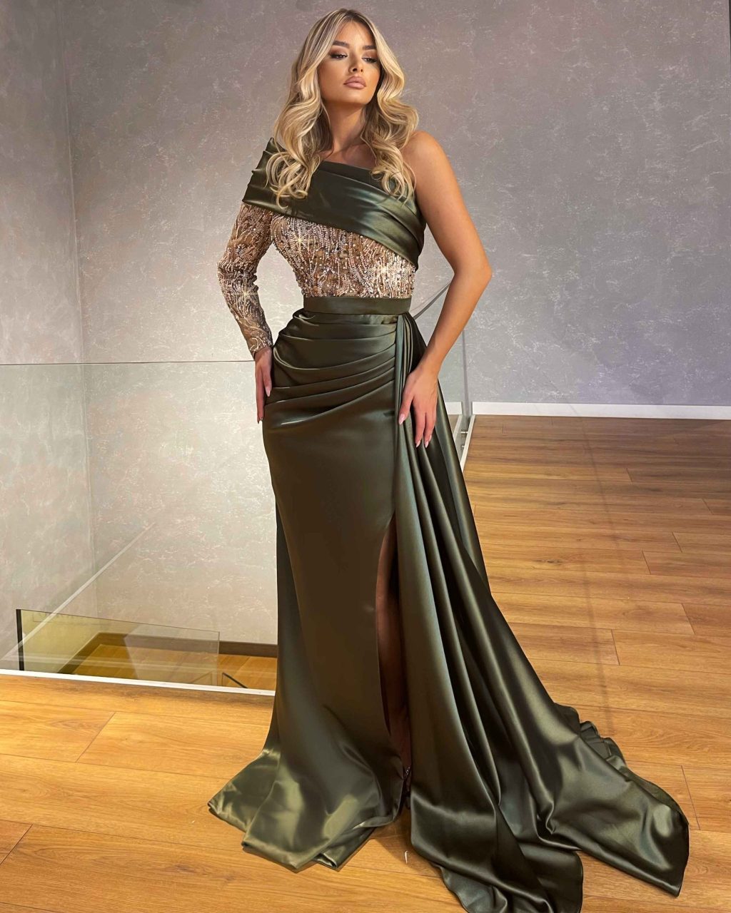 One Shoulder Embellished Evening Dress