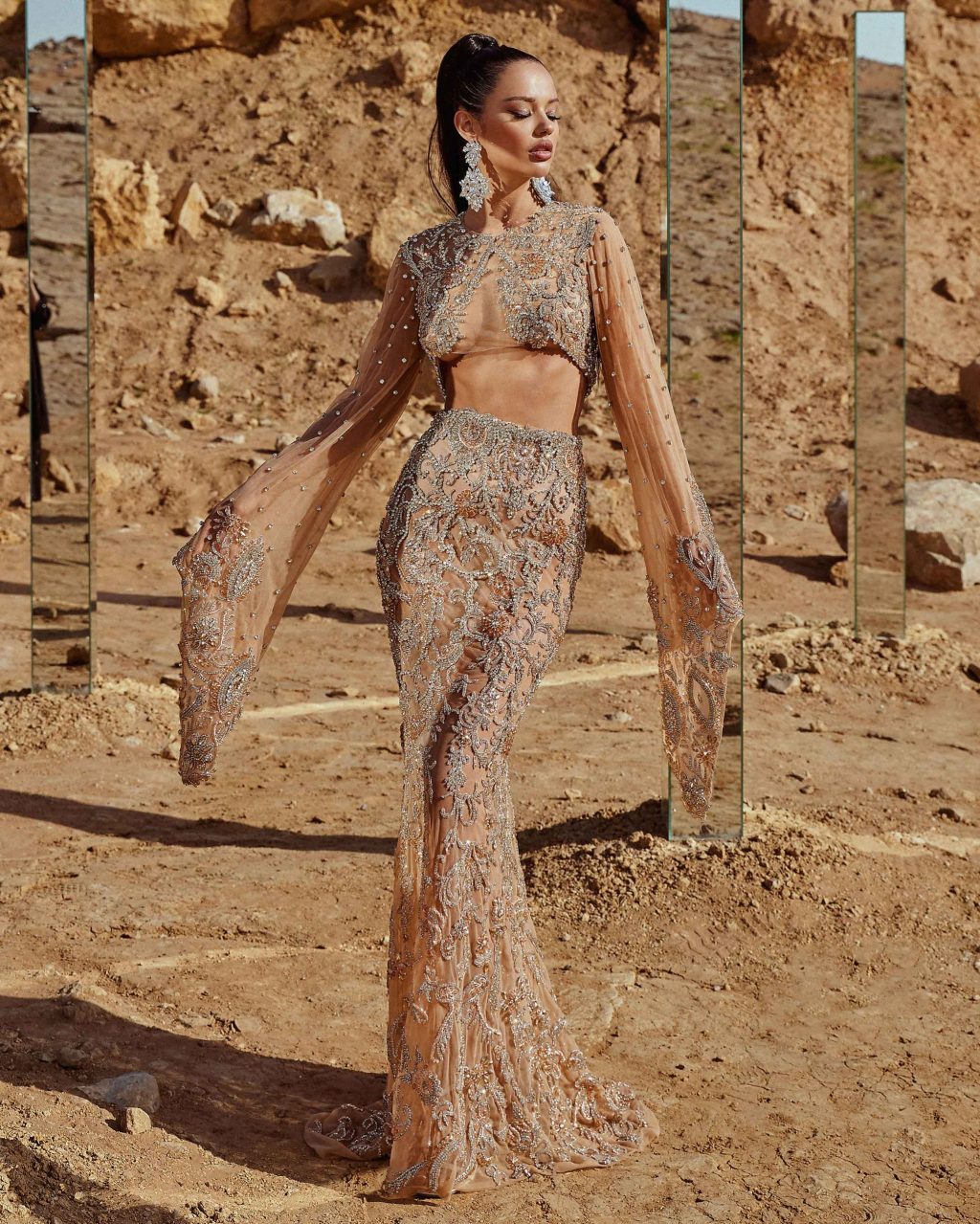 Two-Piece Silver Embroidered Set