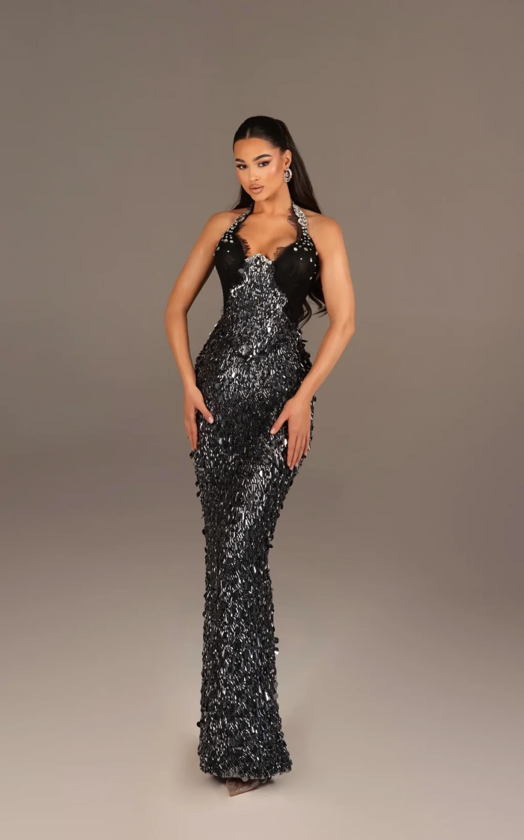 Riena - Halter Lace Corset Sequin Gown