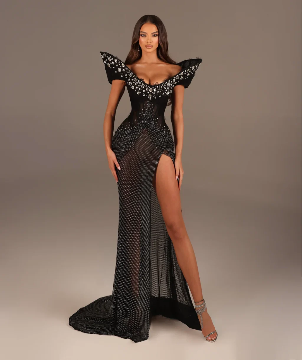 Danya - Embellished High Slit Gown