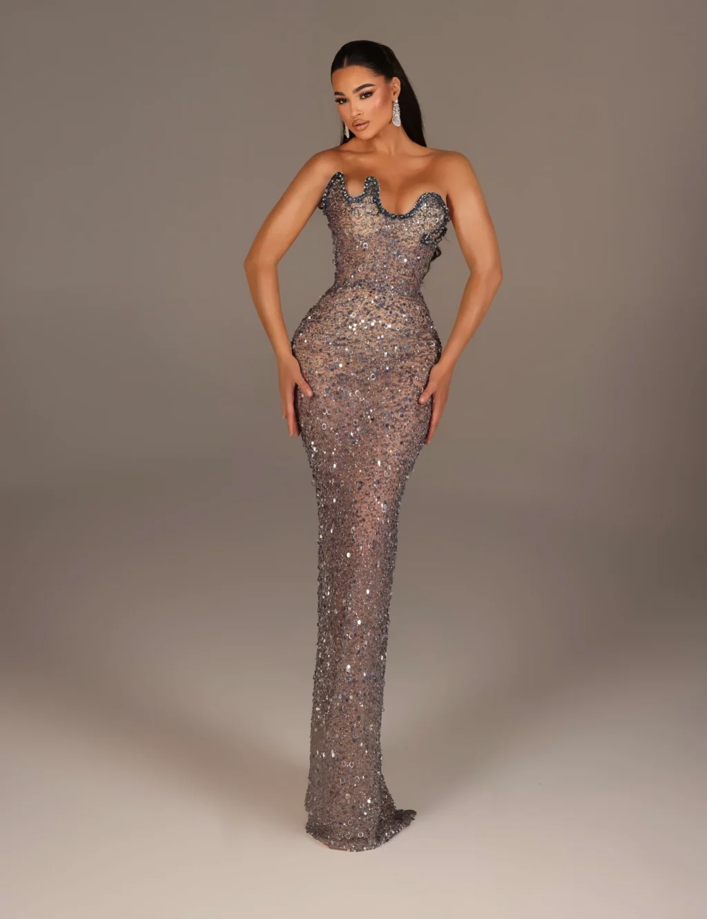 Eda - Strapless Scalloped Sequin Gown
